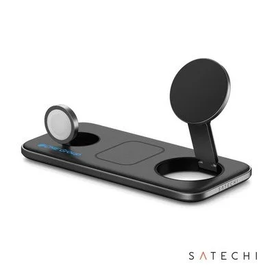 SATECHI Qi2 Trio wireless charging pad for multiple devices, used for corporate gifts and branded technology merchandise