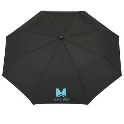 Folding umbrella shown open beside its matching sleeve.