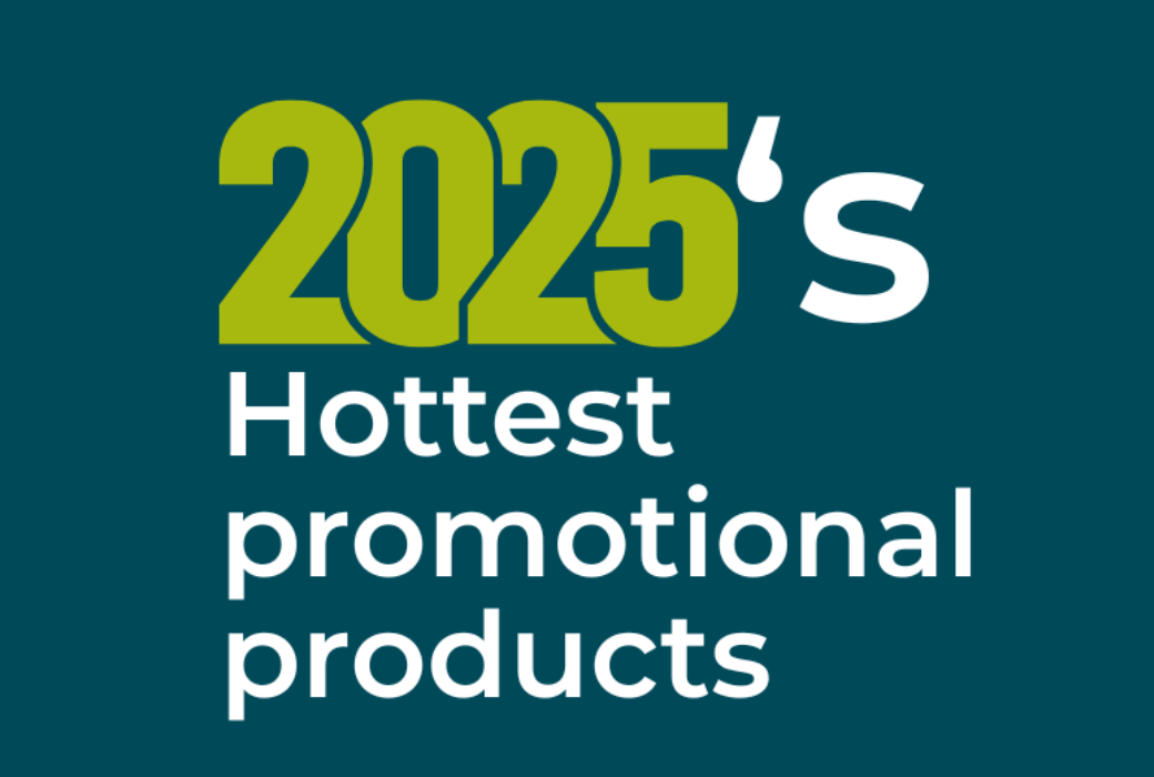 Cover graphic with bold text reading “2025’s Hottest promotional products” on a teal background, signaling a trend-focused blog post.