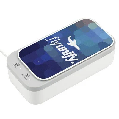 Ultrasonic cleaner wireless UV sanitizer set with branded housing for corporate gifts and technology merchandise programs