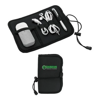 Somalia neoprene roll-up tech organizer for cables and accessories, used for employee gifts and branded merchandise
