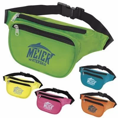 Neon fanny pack in bright polyester with zip closure and adjustable strap, ideal for promotional products and event giveaways