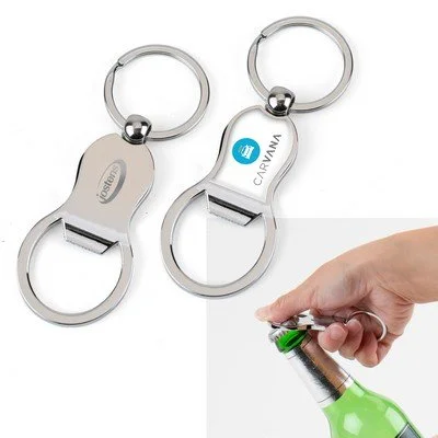 Bottle opener key tag metal accessory for promotional products, branded merchandise and trade show giveaways
