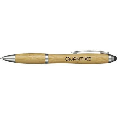 Bamboo stylus pen shown diagonally with writing tip and stylus end visible.
