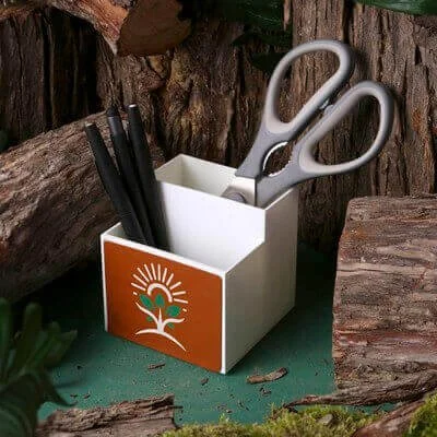 TerraTone desk organizer in natural material with compartments, designed for branded merchandise and corporate office gifts