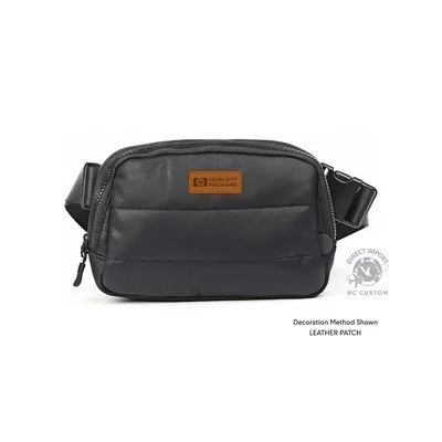 Custom puffy belt bag with quilted fabric and adjustable strap for corporate gifts and branded merchandise programs
