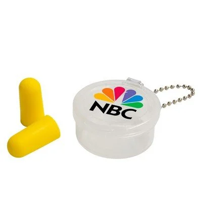 Round case ear plugs with compact protective case for employee gifts, workplace safety programs and branded merchandise