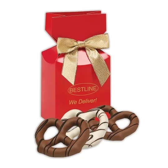 Red Premium Delights Gift Box with Chocolate Covered Pretzels