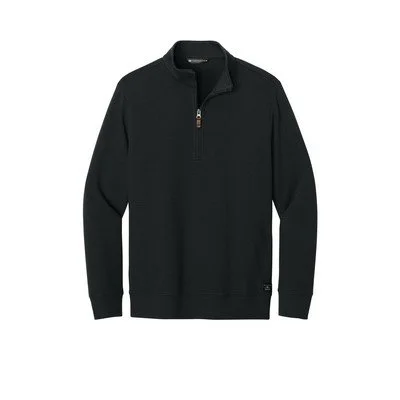 TravisMathew waffle 1/4-zip pullover with textured fabric and custom branding for business gifts and branded apparel