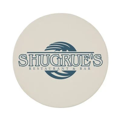 Absorbent coaster with custom printed branding for promotional products, corporate gifts and branded tabletop accessories