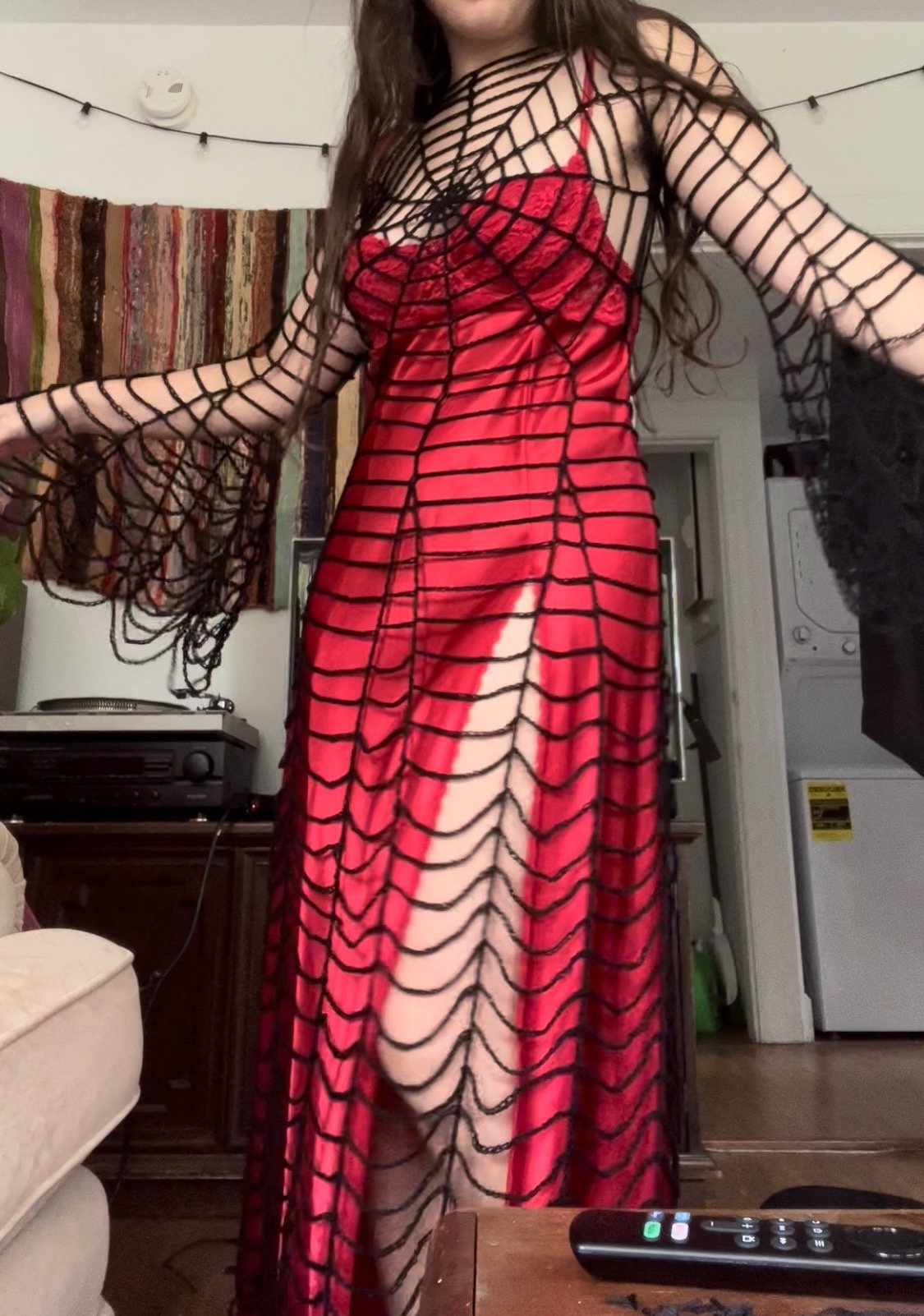 open lace back dress Amazon.com: Women Spiderweb Lydia Costume Halloween Adult Spider Web  Vampire Deetz Poncho Party Red Cape : Clothing, Shoes & Jewelry main image 0