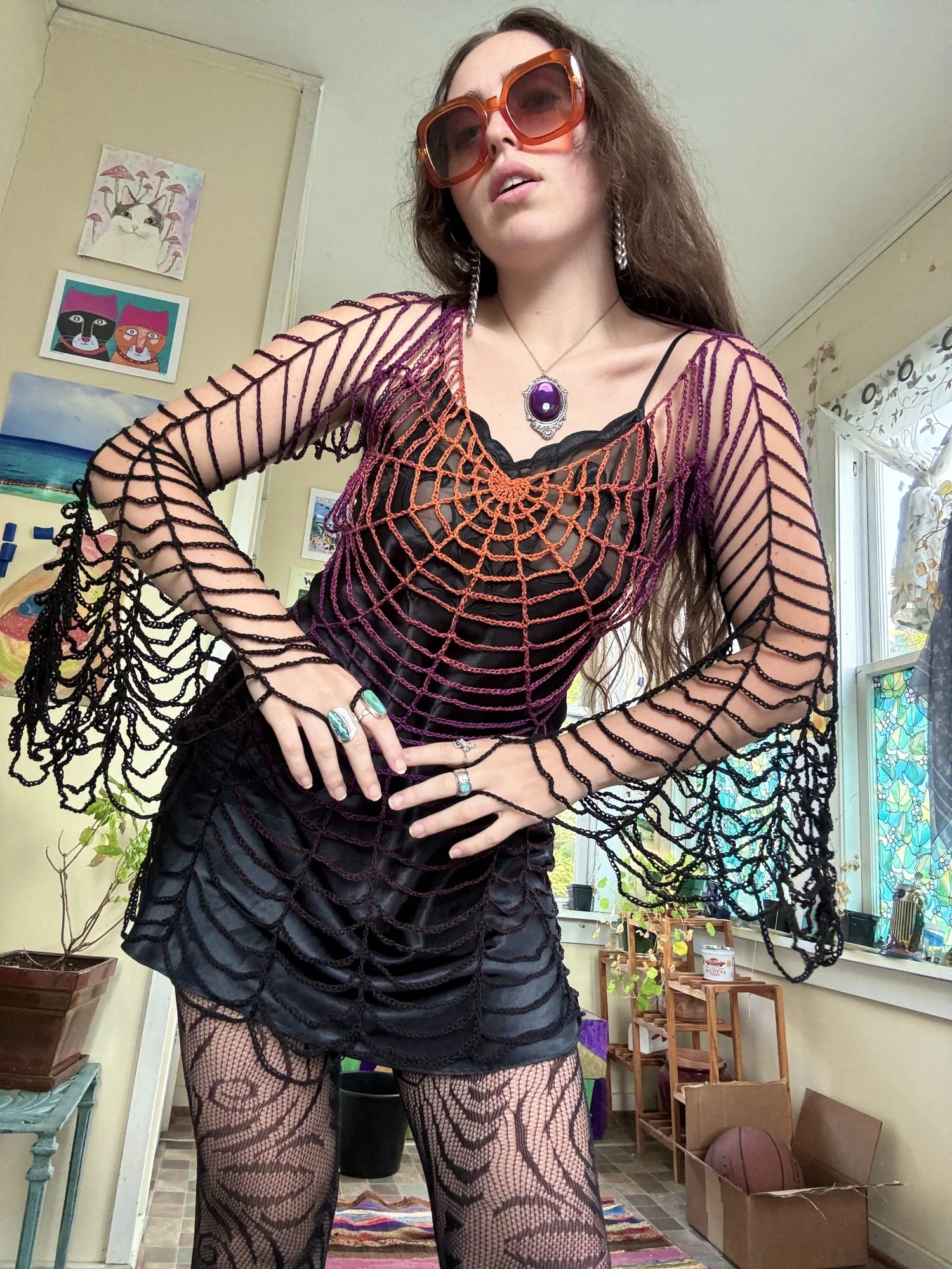 crochet spider web dress Better pictures of my spider web dress, now styled! : r/crocheting