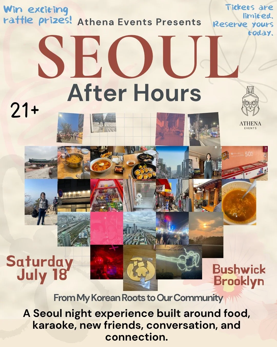 This Saturday July 18, our friends at @athena_events_nyc are hosting a special evening in Brooklyn! 

 ​🇰🇷 Seoul After Hours 🌙 
​Create Your Perfect Seoul Night ✨
​A cozy Korean-inspired night of food, creativity, karaoke, and community in Brookly