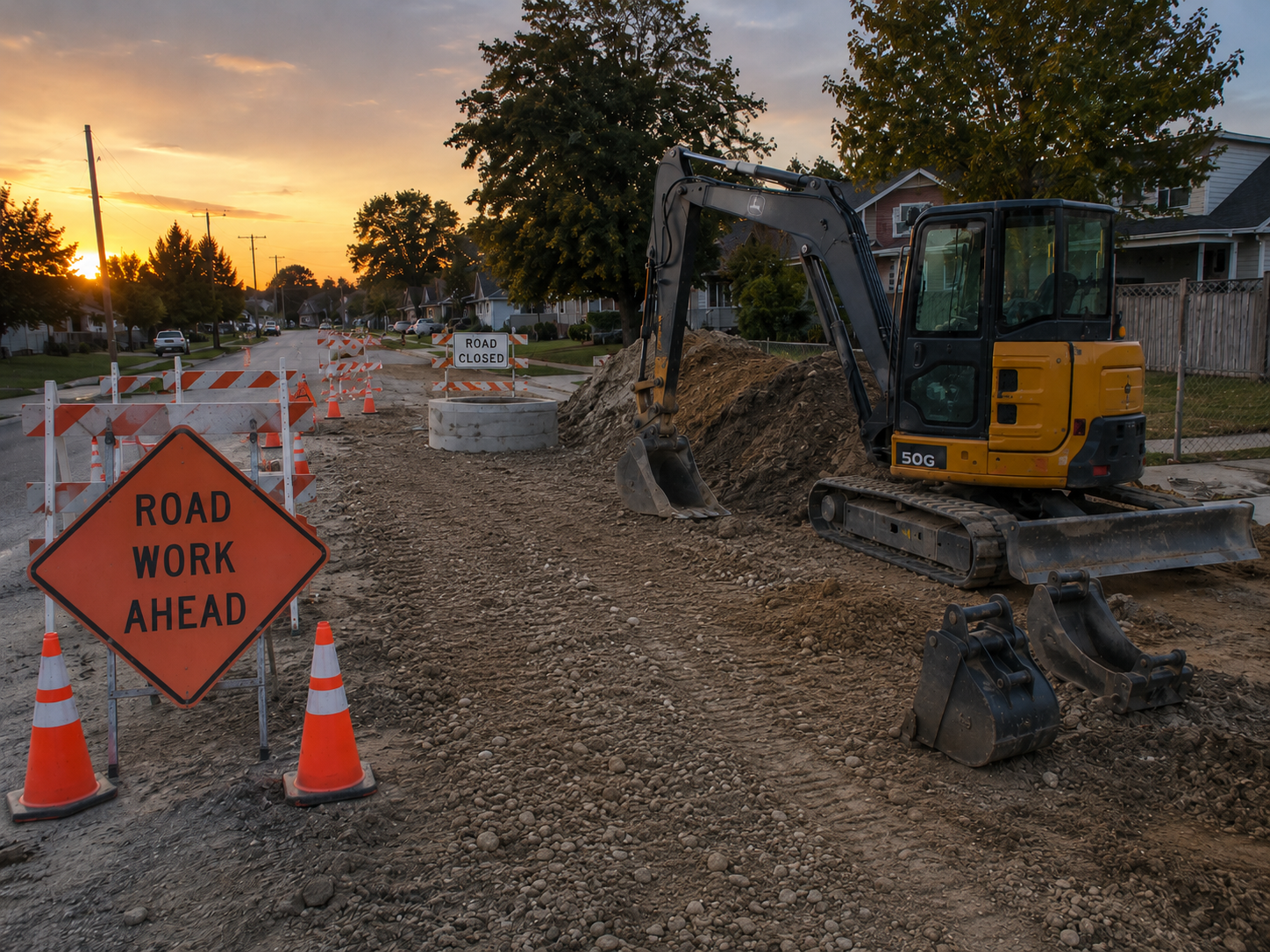 Picture of a work site vacated by workers