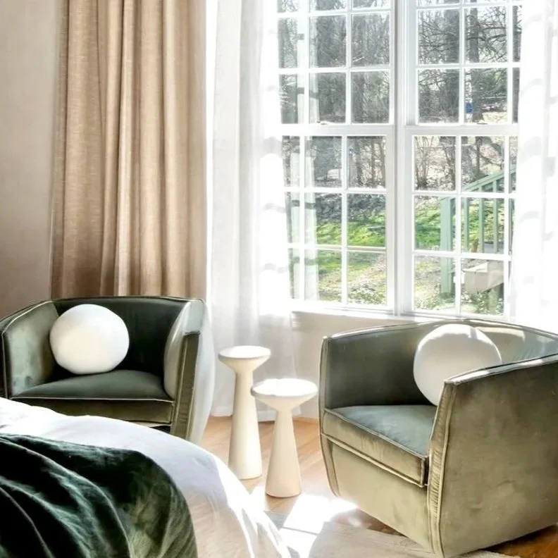 Timeless Marin County bedroom by Maison Barbara Interior Design - specializing in high-end hone styling across San Francisco and the Bay Area.