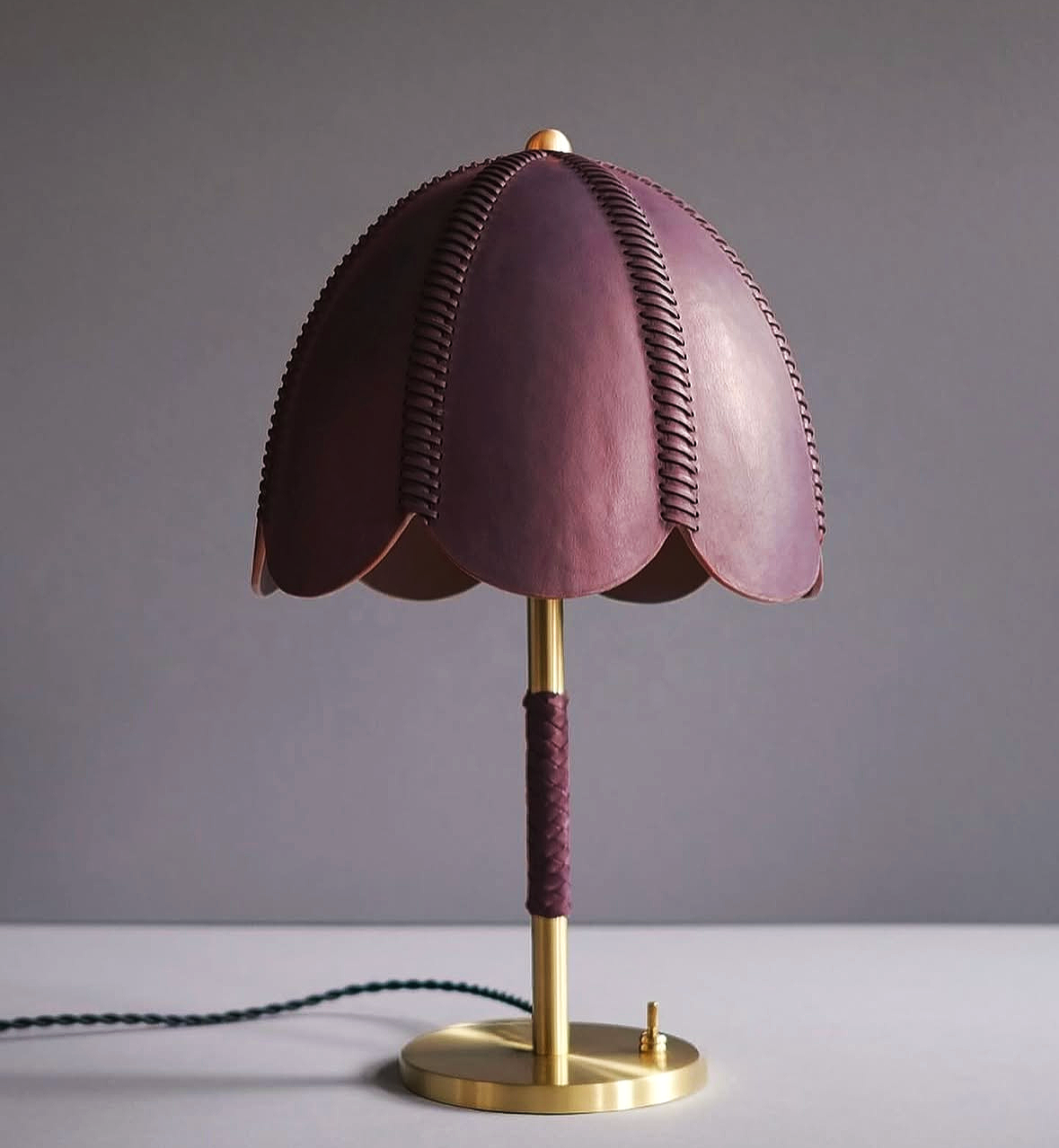 Handmade leather lamp for your home in Switzerland. Available through Maison Barbara in Oberrieden, lake of Zurich. 