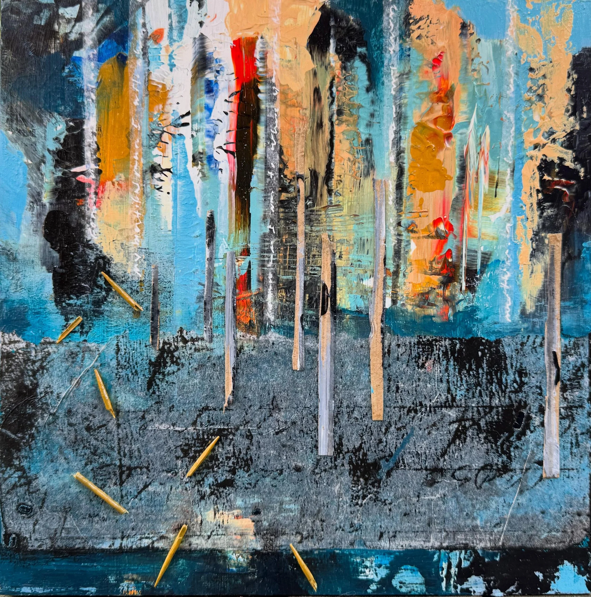 Another new work from a series that begins with obscuring the surfaces of past, unresolved paintings in order to express an emotional landscape shaped by grief, transformation and identity. 

I&rsquo;m exploring the tension between fragmentation and 