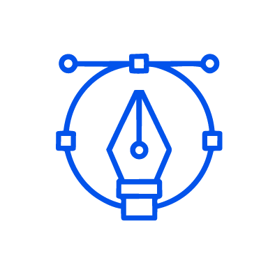 Icon of a pen nib inside a circle with nodes connected by lines, representing graphic design or pen tool in digital illustration software.