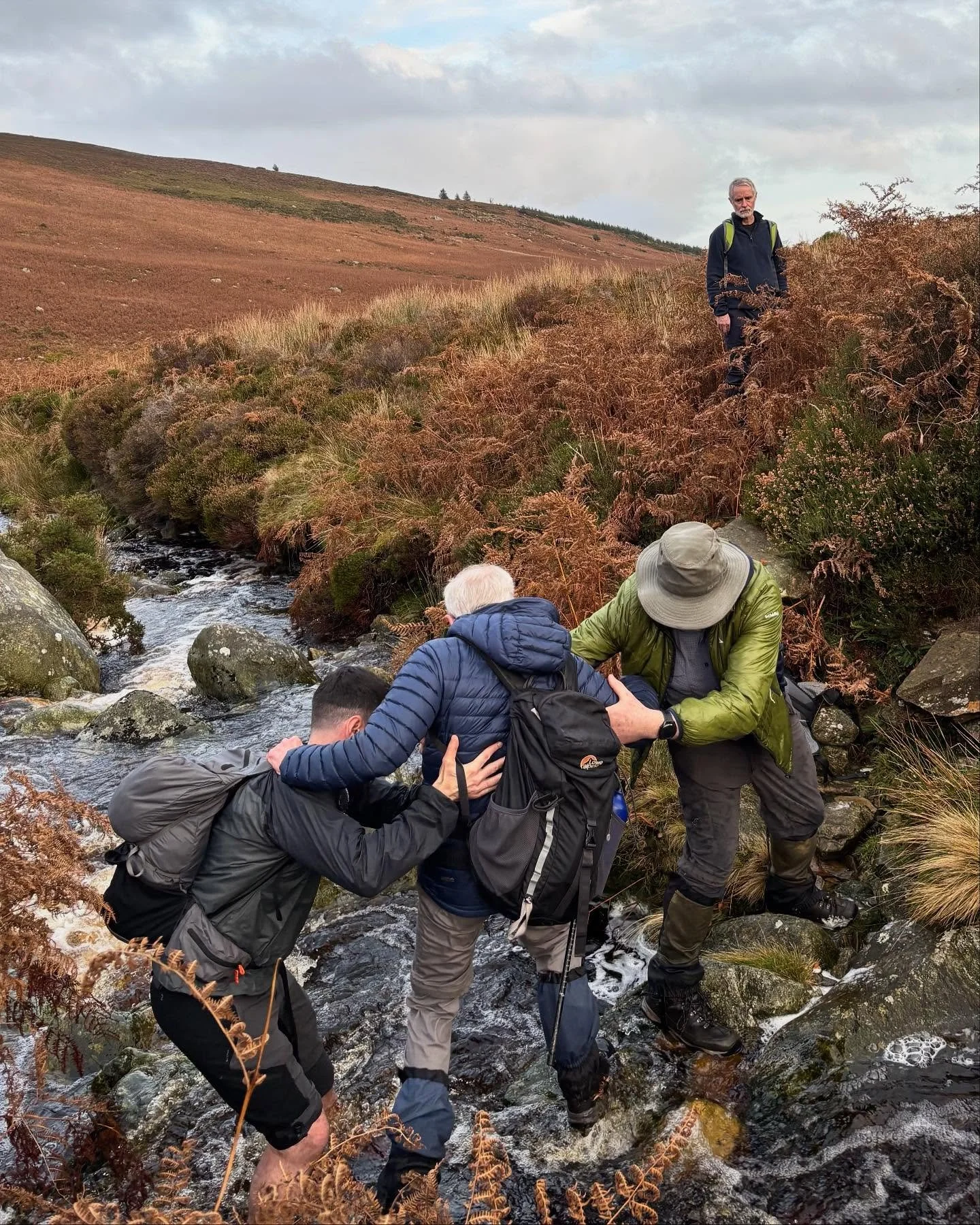 We enjoyed a great hike yesterday climbing Djouce, War Hill and other Wicklow peaks, crossing a few streams along the way. 24 hikers out, led by Shay (fast option) and John B (slower option) though we all met up again for lunch on the remote landmark