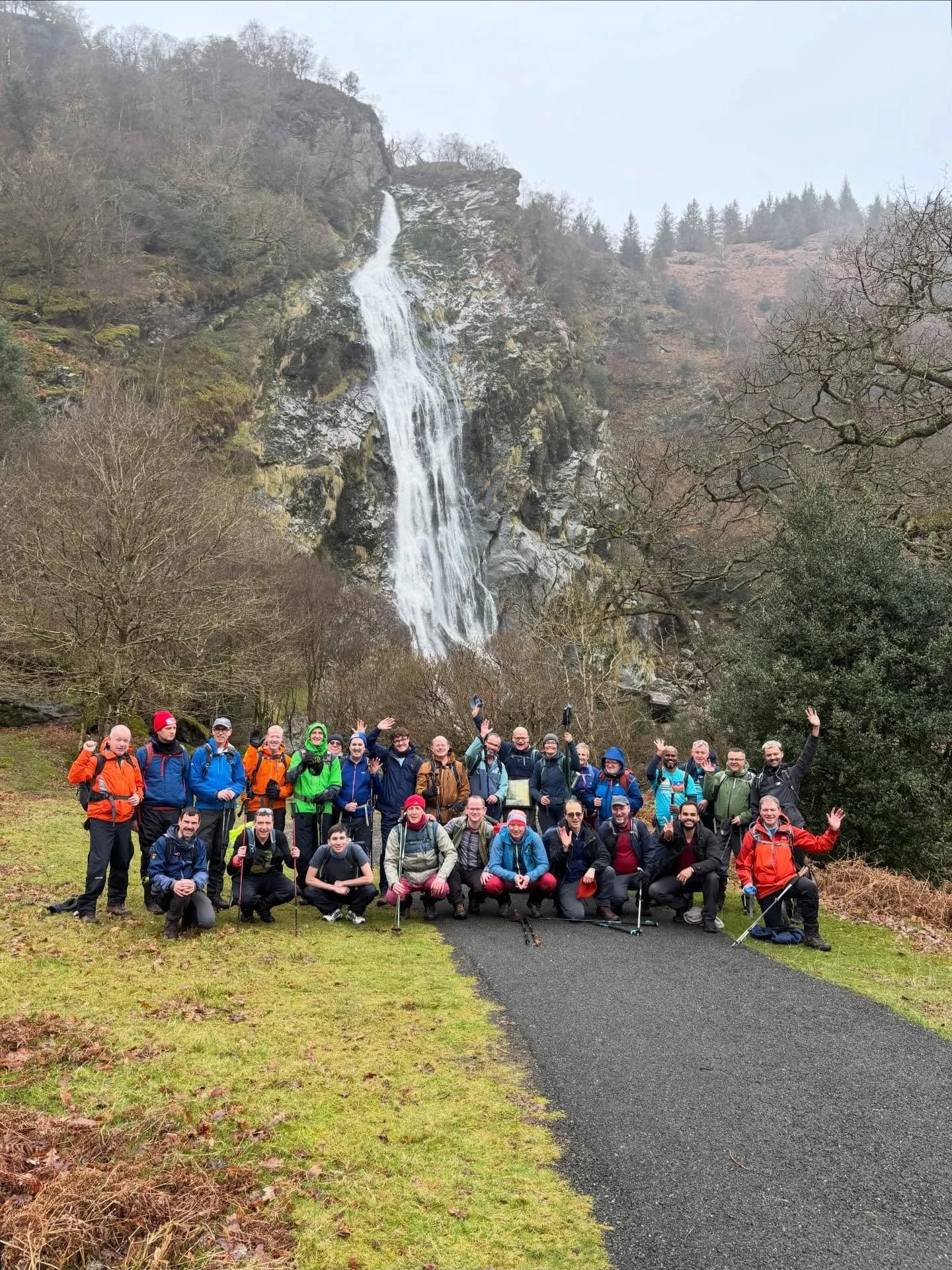 29 hikers out today led by Cathal, John and Kats. We stayed together until we reached the base of Powerscourt Waterfall (group photo) and then Cathal led eight on a faster paced hike, and John &amp; Kats led the slower paced hike up the side of the w