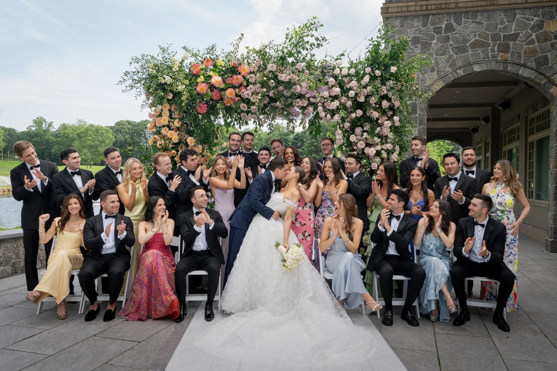 Bridal party portrait on Alpine Country Club grounds