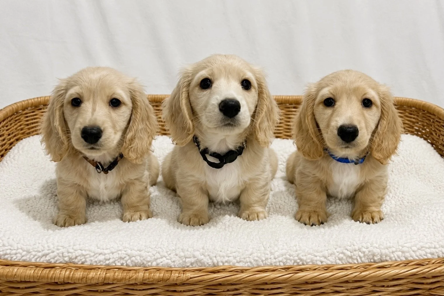 PUPDATE - Now that our ASGARD litter is over 8 weeks old they will start leaving for their families, with FIONA APPLE being the first to leave today. 
From left to right:
💙🤎 ARCHIBALD (previously THOR) - clear cream boy
🩷🖤 FIONA APPLE (previously