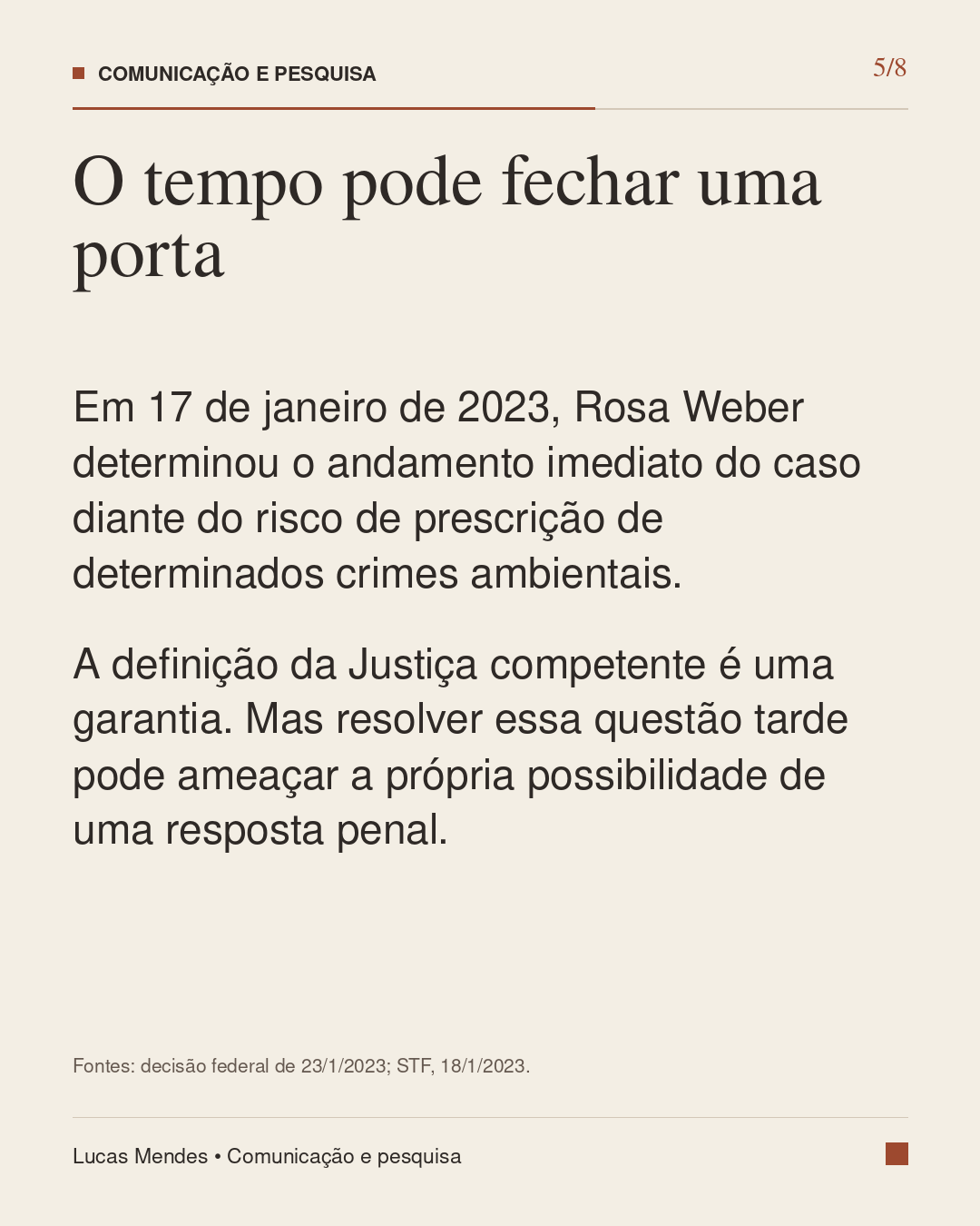 5/8 — O tempo pode fechar uma porta. Texto integral disponível abaixo da galeria.