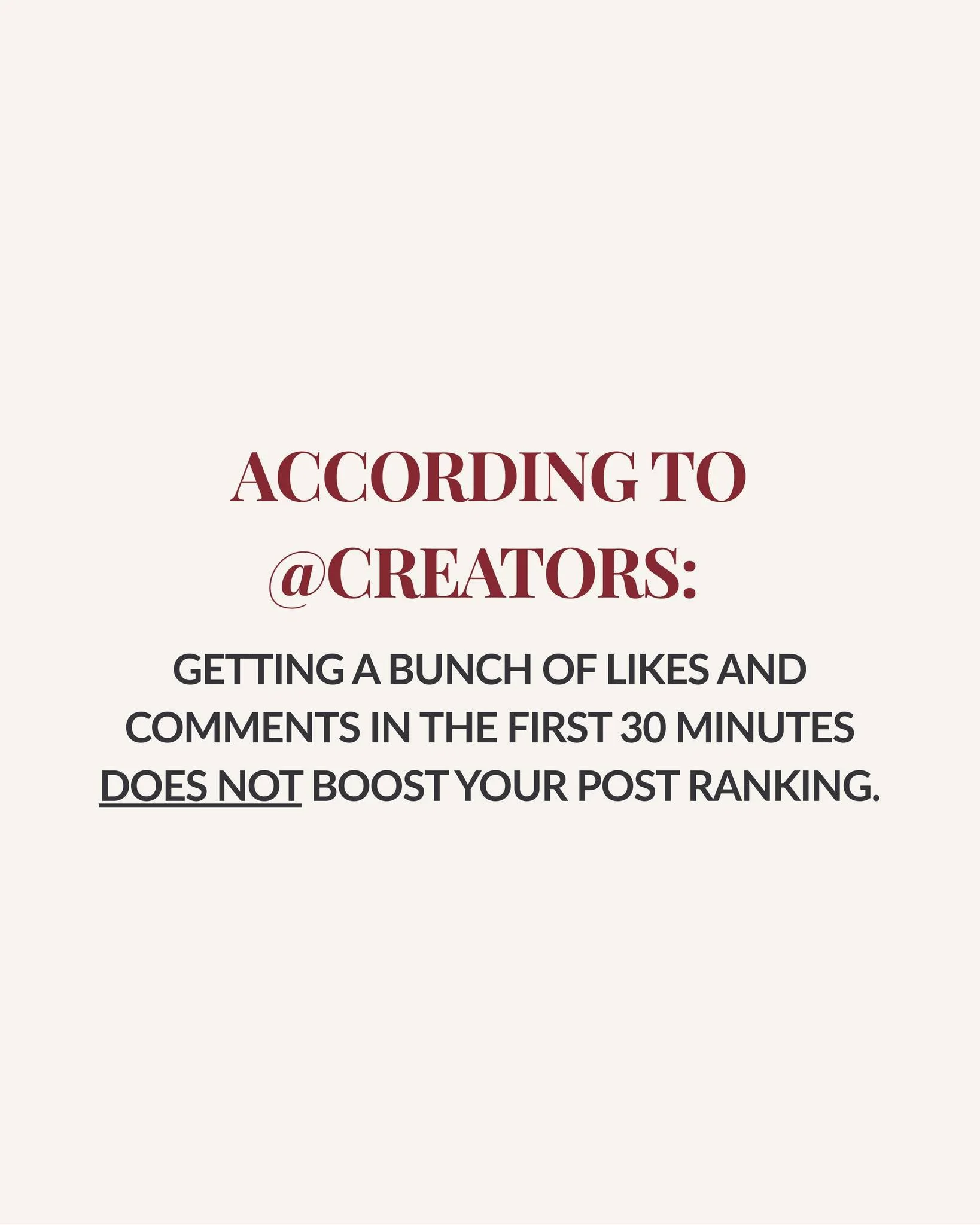 One of the biggest myths in social media: &lsquo;If your post doesn&rsquo;t blow up in the first 30 minutes, it won&rsquo;t perform.&rsquo; Not true!
 ⁠
What actually matters? Consistency, creating content your audience engages with, and staying acti