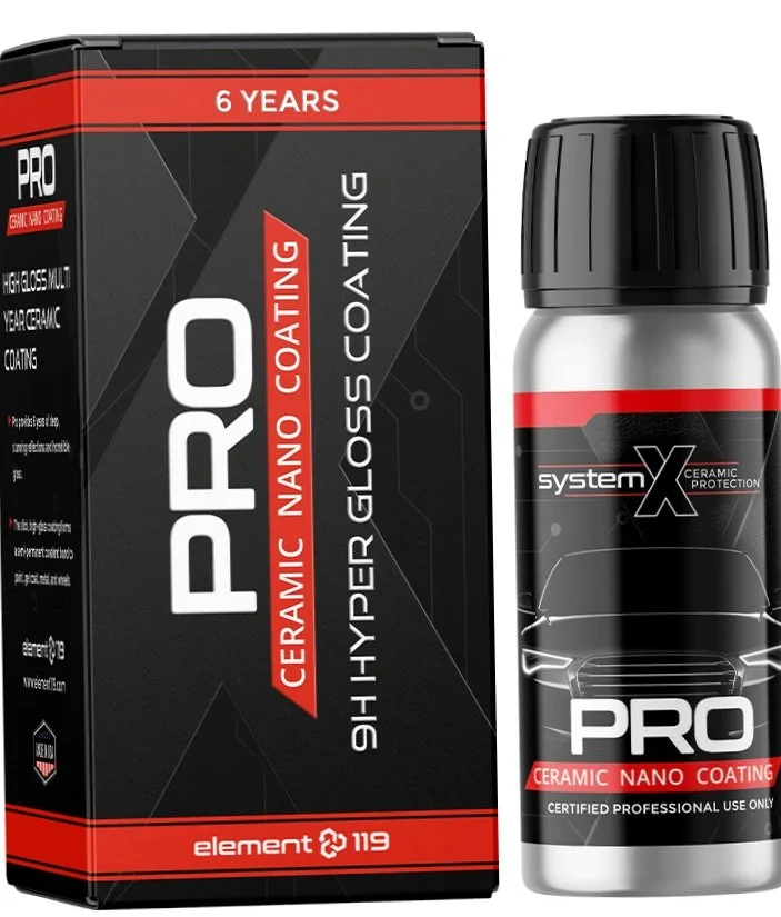 System X Ceramic Nano Coating product packaging and bottle for professional car gloss and protection.