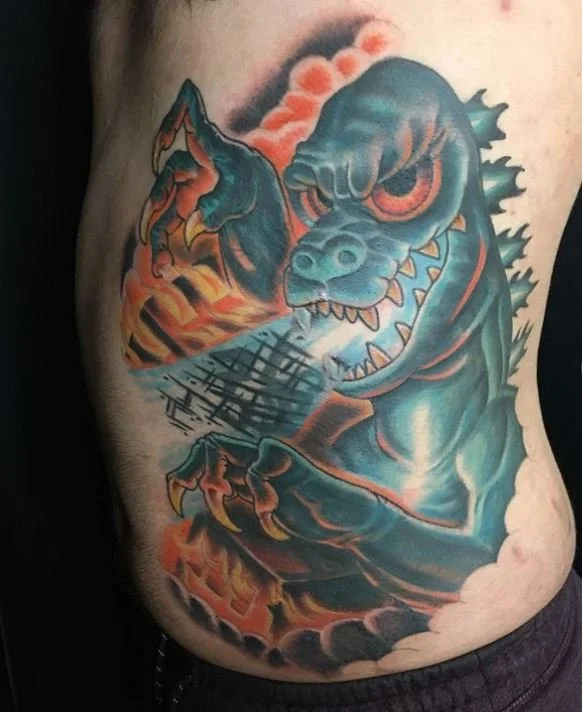 paul_deters_huntington_beach_tattoo_neotraditional_color_godzilla_destruction_rib_side.JPG