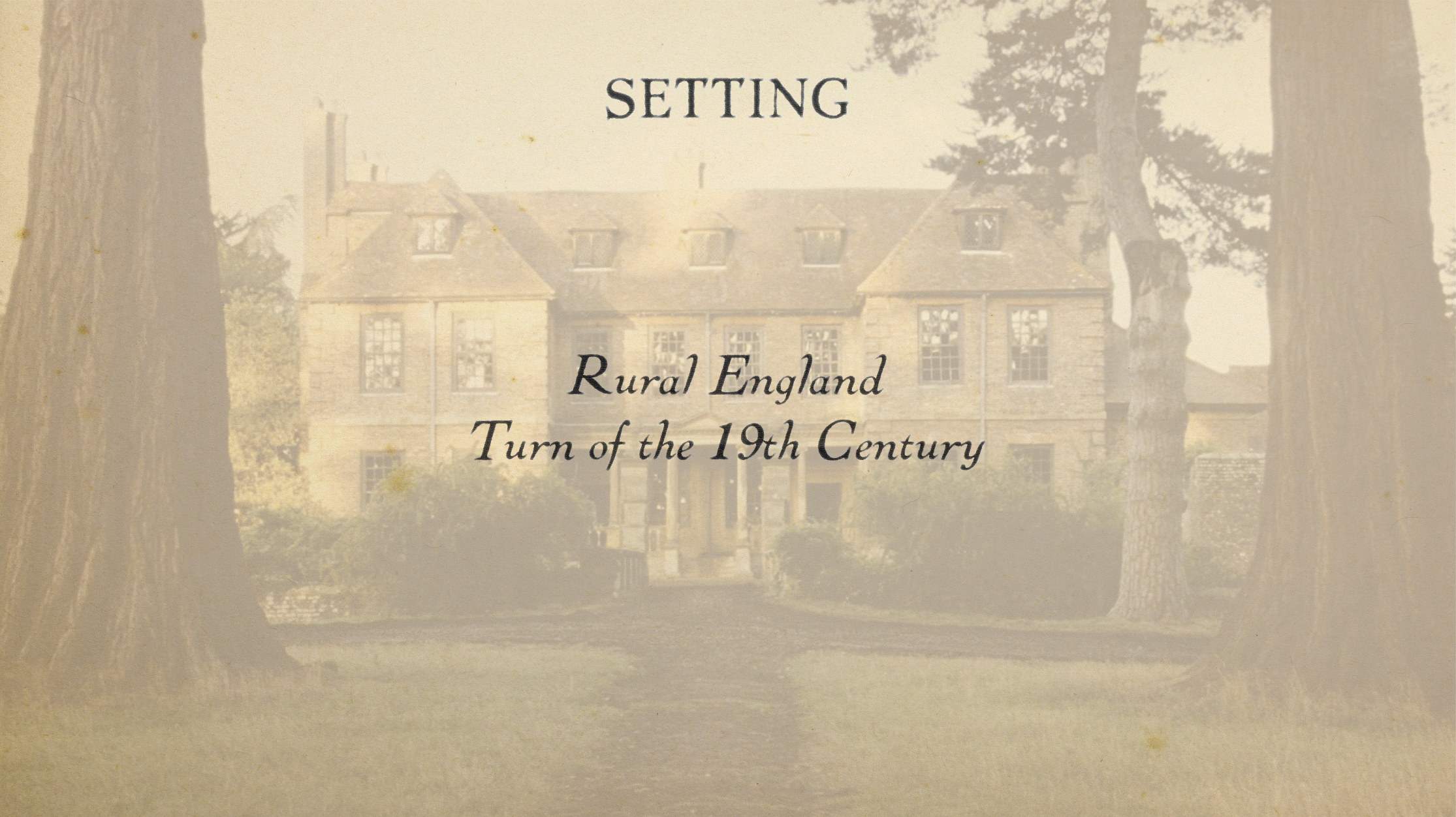 PRIDE AND PREJUDICE spec feature film pitch deck. Setting page. Designed by Nicole Smolen of SMOLDER.