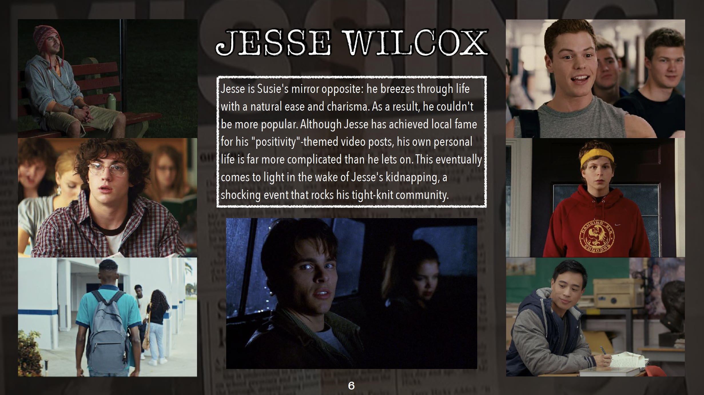 SUSIE SEARCHES feature film pitch deck. Supporting character's page. Designed by Nicole Smolen of SMOLDER.