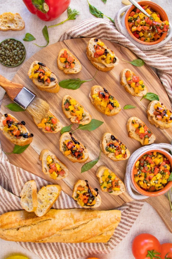 Platter of bruschetta.