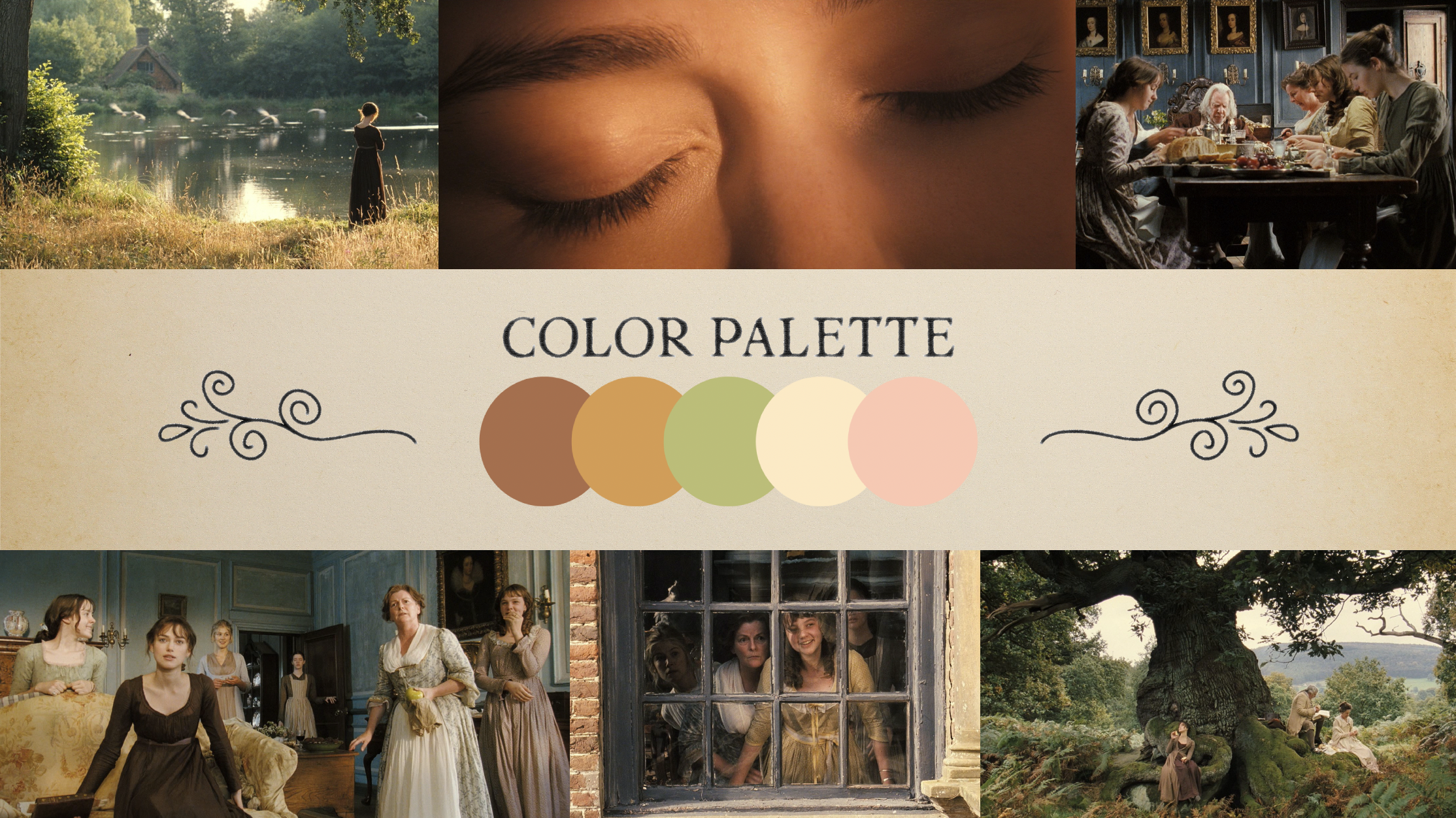 PRIDE AND PREJUDICE spec feature film pitch deck. Character page for Lady Catherine and Mr. Wickham. Designed by Nicole Smolen of SMOLDER.