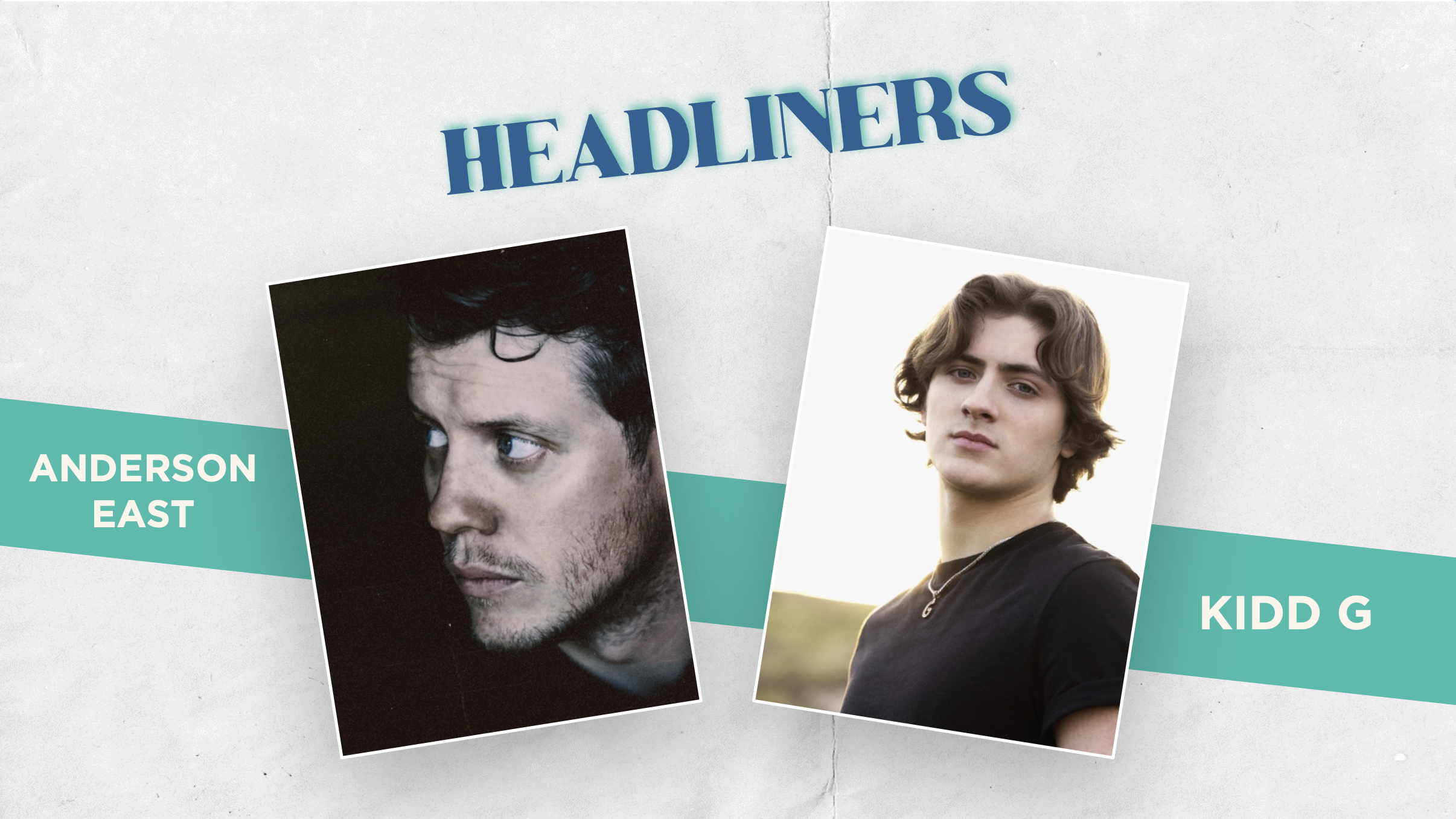 A promotional graphic for Southern Wilds Festival, featuring the two headliners: Anderson East (Left) and Kidd G (Right).
