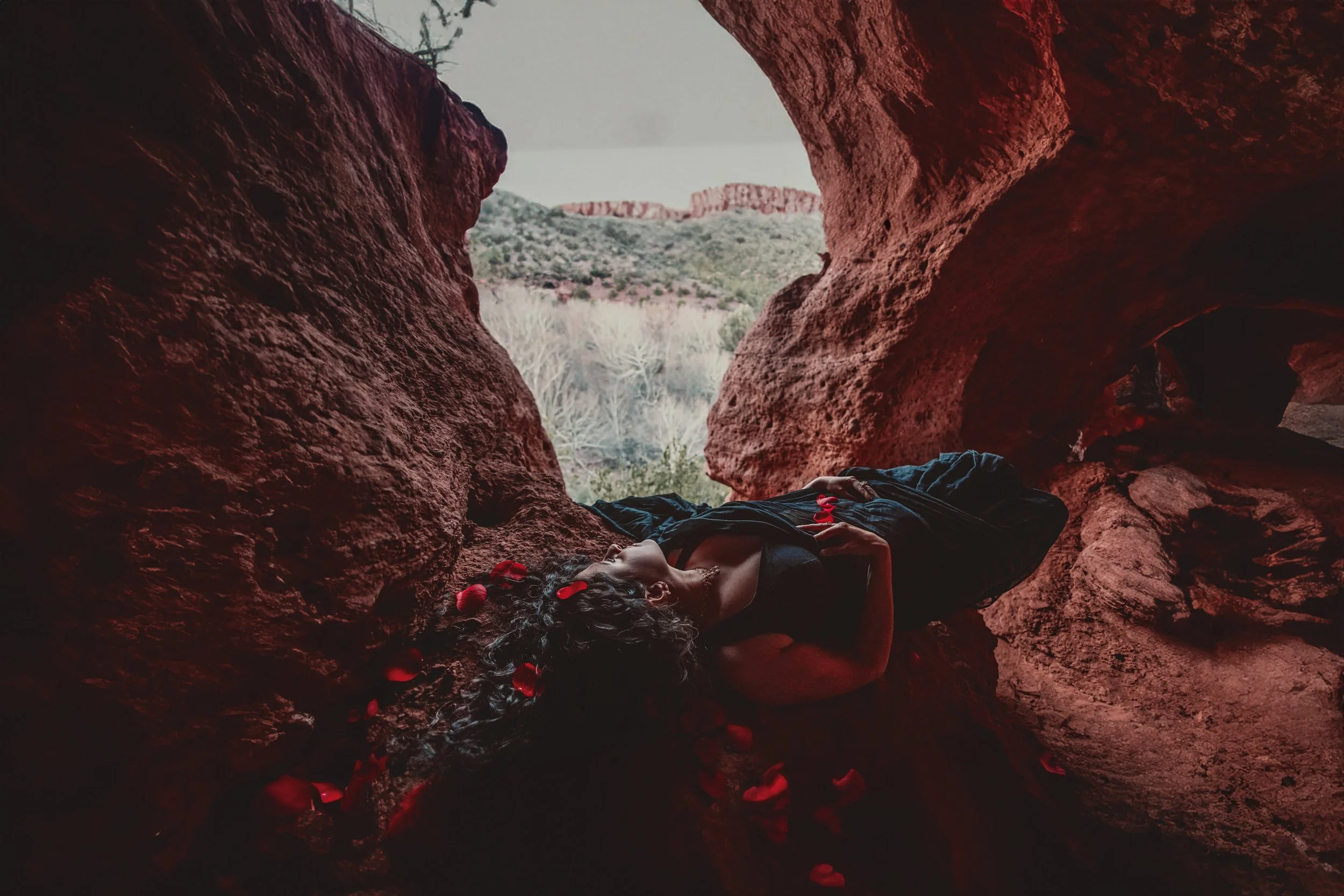 Lying down with petals cave opening.jpg