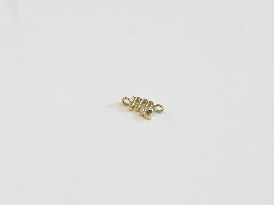 Virgo zodiac connector in solid 14k gold with natural sapphire gemstone from The Sparkle Bar. Fine jewelry handcrafted in Edmonton Canada.