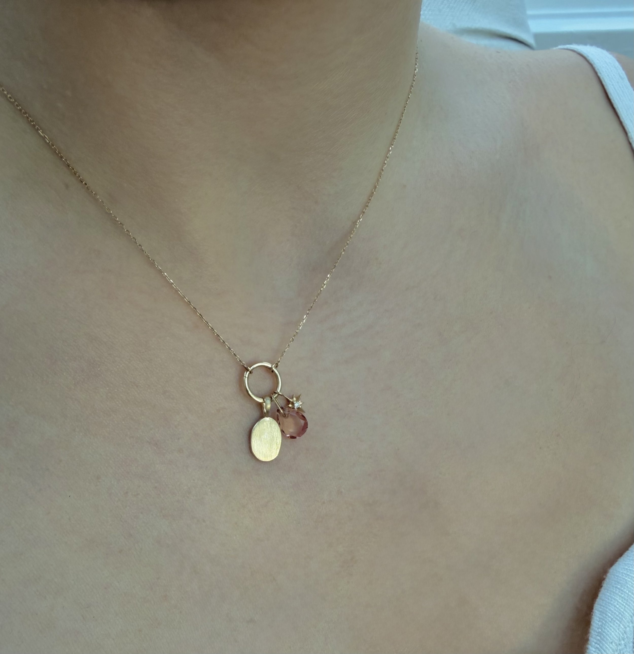 matte solid gold engravable charm for keepsake, Mother's Day layered with birthstone charm