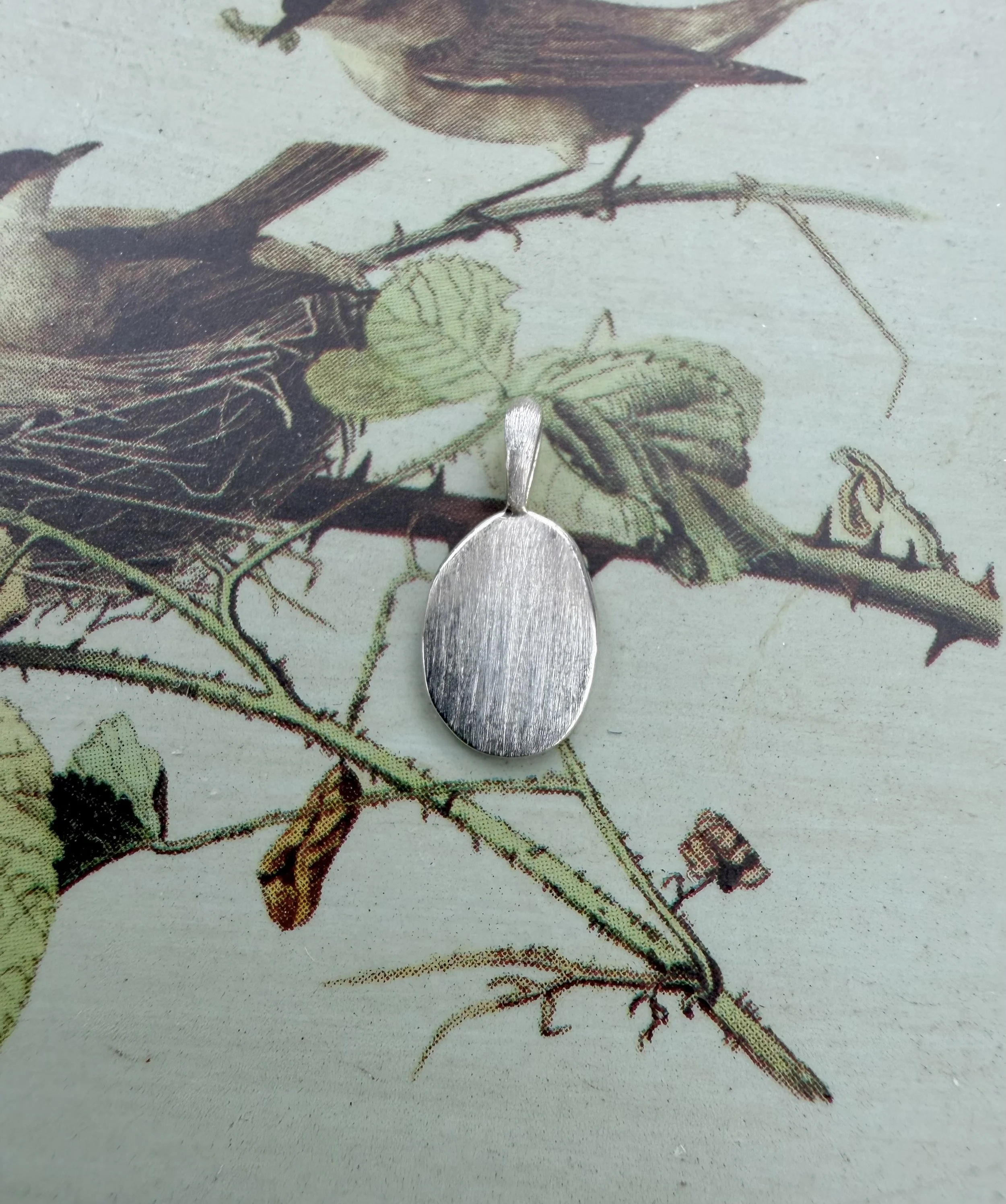 Sterling silver engravable oval charm with brushed finish, minimalist pendant for custom engraving