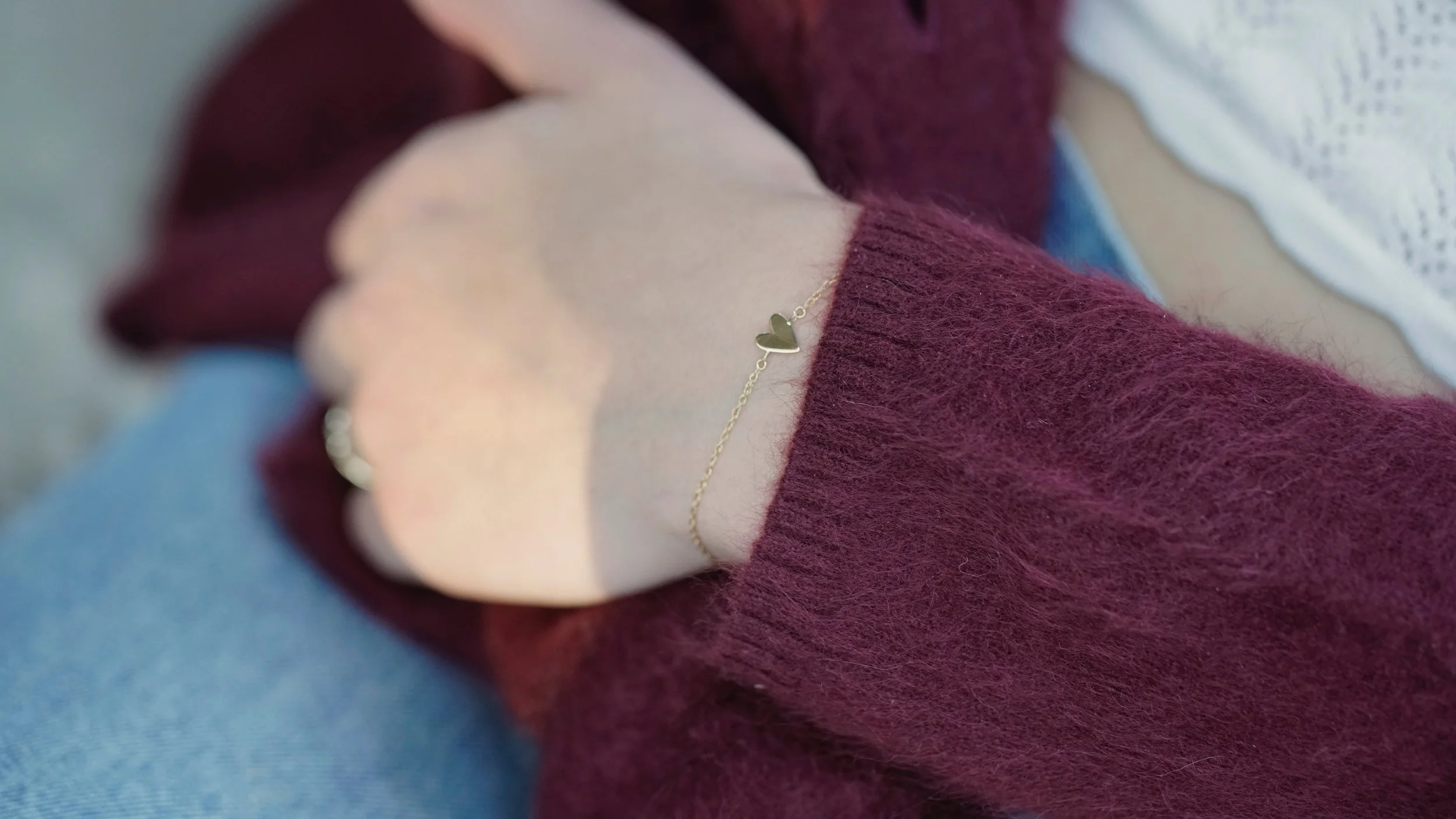 small 14k gold heart connector bracelet engraving initials