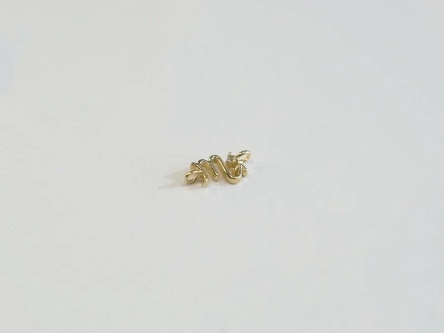 Scorpio zodiac connector in solid 14k gold with natural aquamarine gemstone from The Sparkle Bar. Fine jewelry handcrafted in Edmonton Canada.