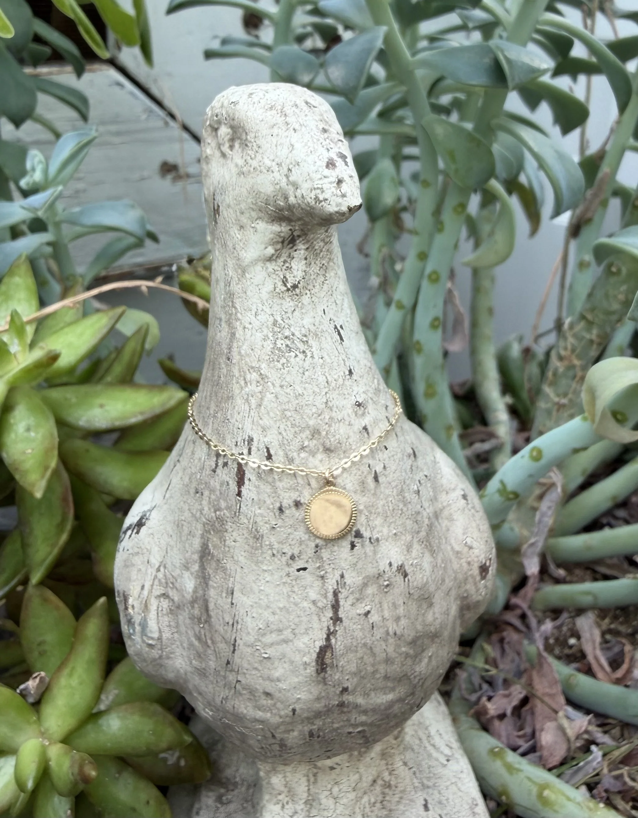 Engravable round 14k gold pendant necklace on fine chain, custom jewelry for Mother’s Day gift