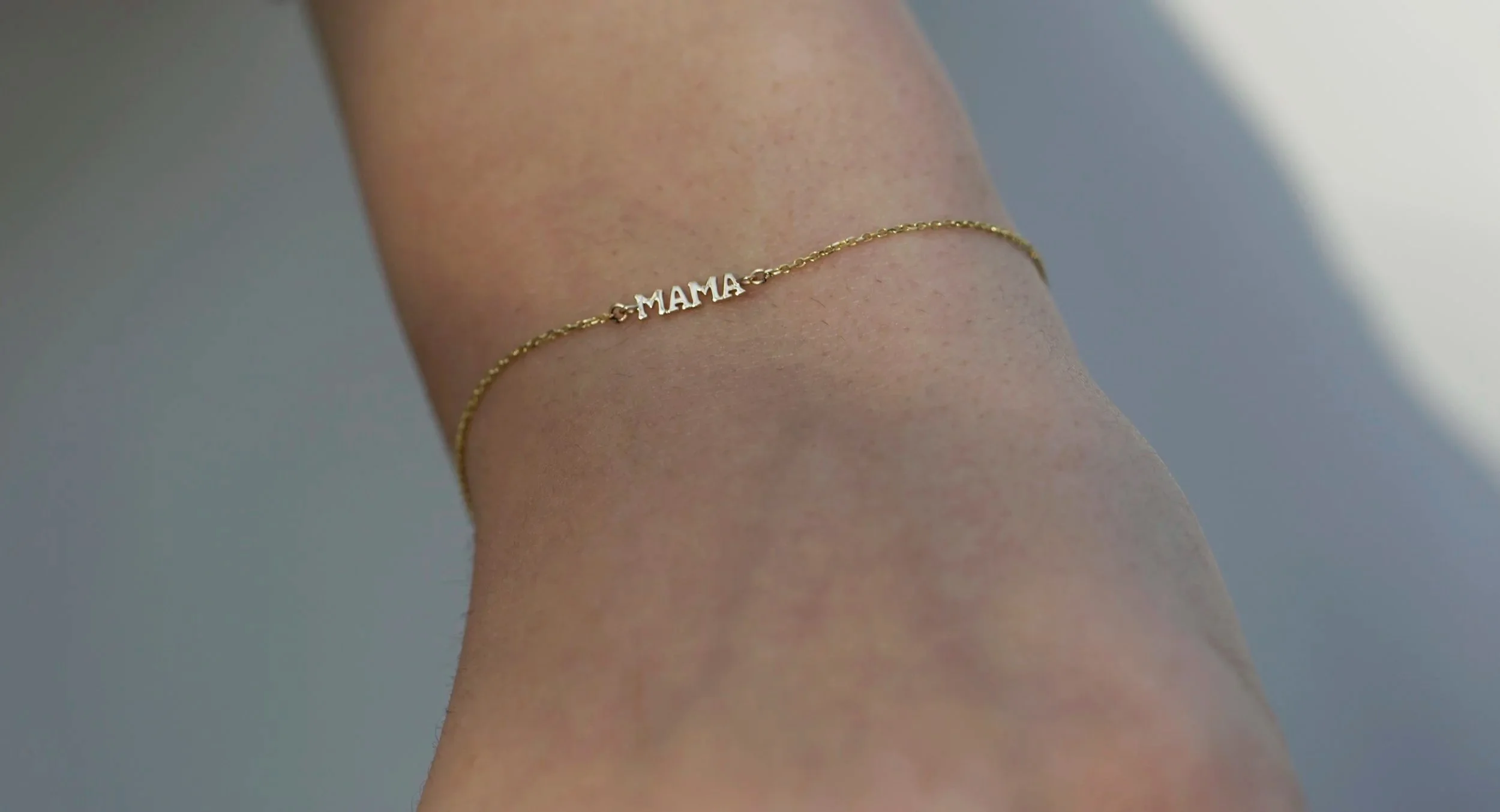 Solid 14k gold dainty MAMA bracelet from The Sparkle Bar in Edmonton