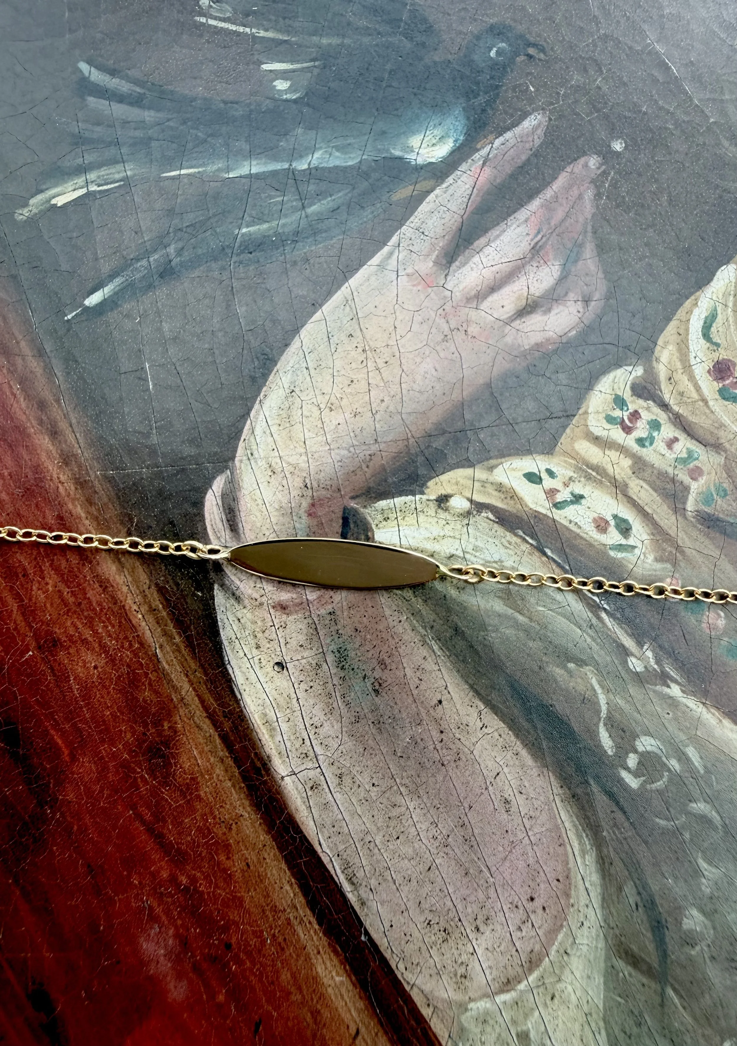 14k gold engravable signet connector, small flat surface charm designed for custom engraving