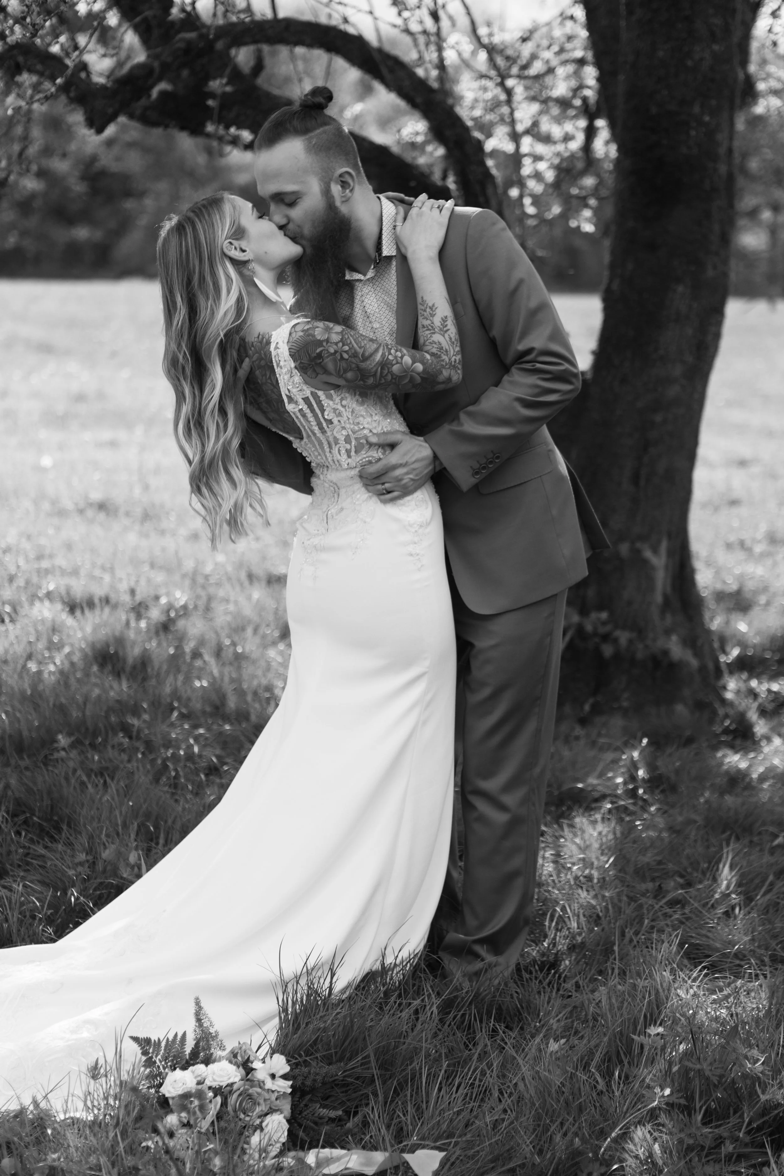 North Cascades National park micro wedding couple embracing under a tree in Washington