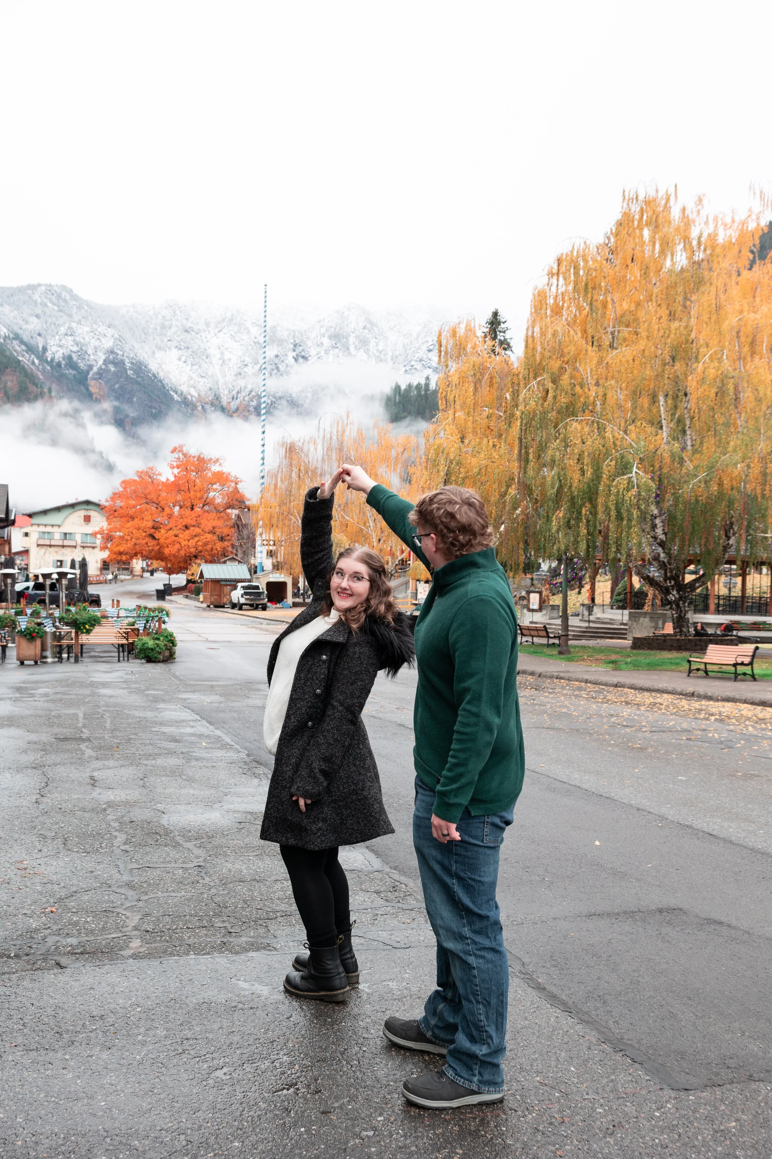Couple laughing together on a fall day in Leavenworth, Washington