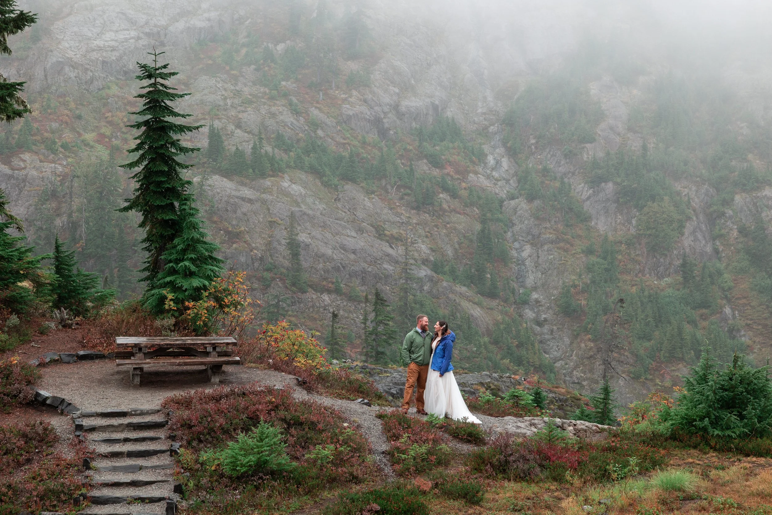 Mt.Baker picture lake, couple kissing in the woods, captured by Bernadette