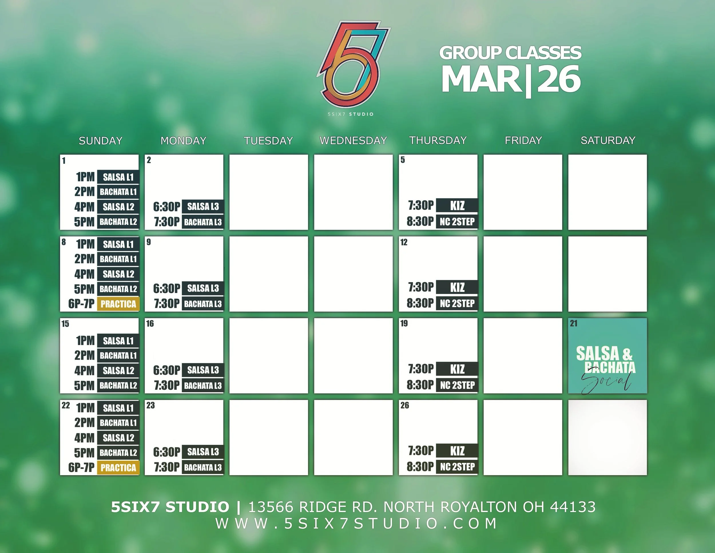 March 2026 Calendar 5SIX7 Studio