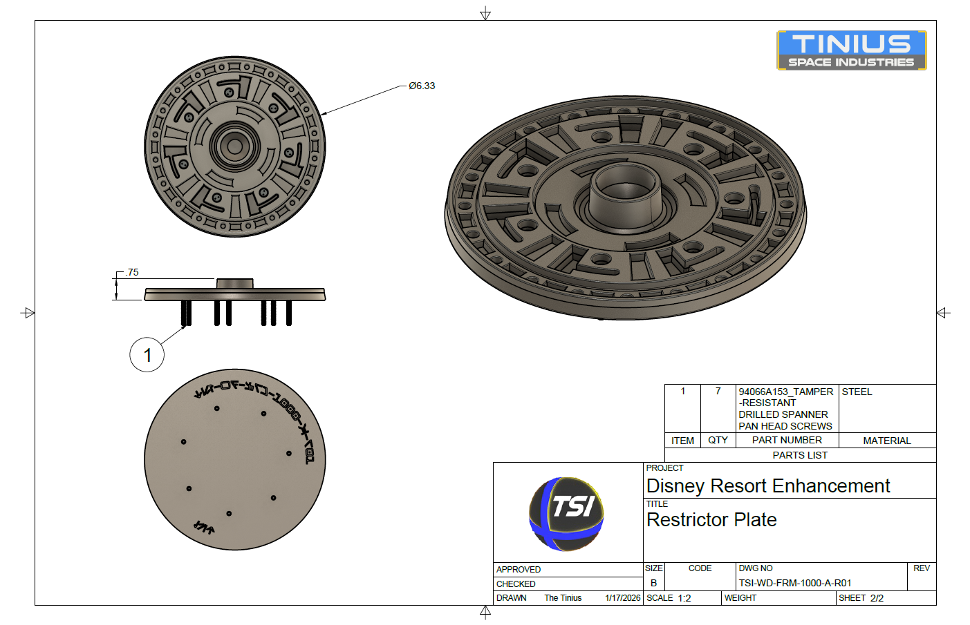 Restrictor Plate TSI-WD-FRM-1000-A-R01 (10 Units)
