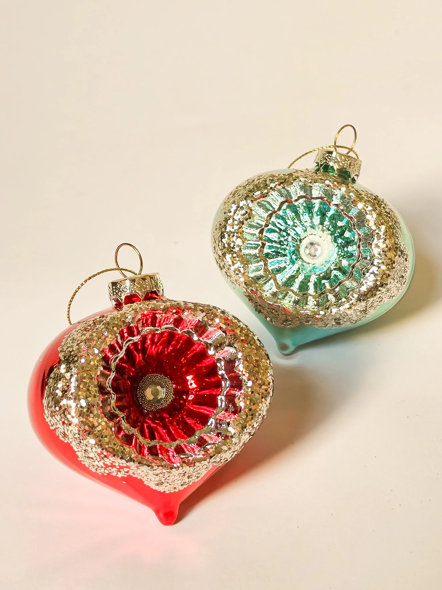 Vintage Style Teardrop Reflector Ornaments - Set of 2